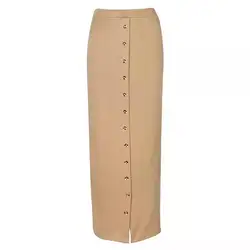 Fashion Autumn Winter High Waist Muslim Skirts Buttons Bodycon Sheath Long Skirt Women Solid Femme Pencil Skirts