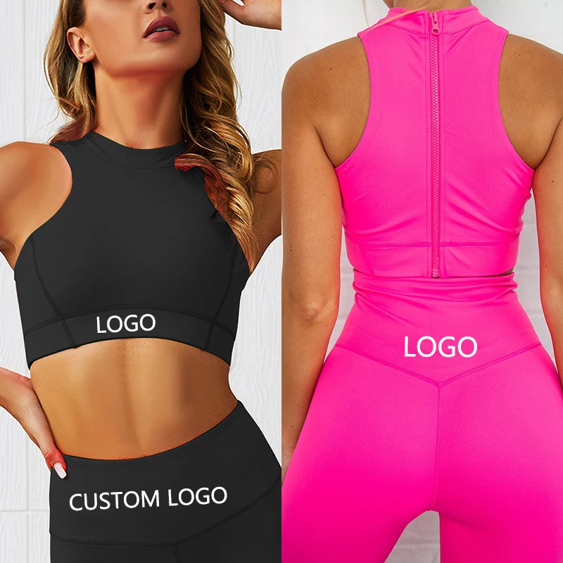 2021 hot sale wholesale custom logo solid color printing workout fitness clothes yoga sports suits for Women