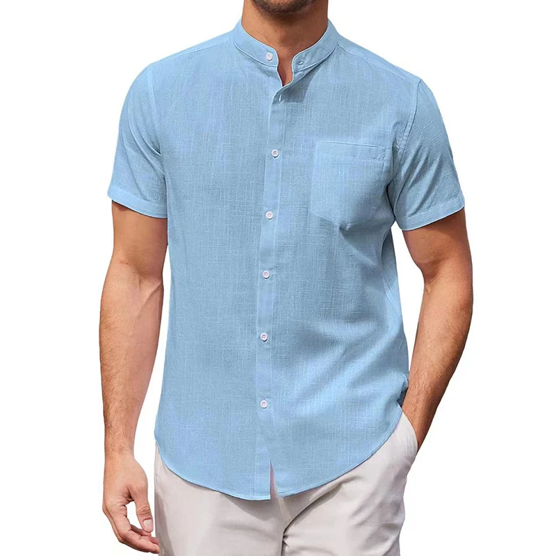 Mens White Cotton Linen Beach Resort Shirt for Men Short Sleeve Casual Shirt Camisas Hommbre