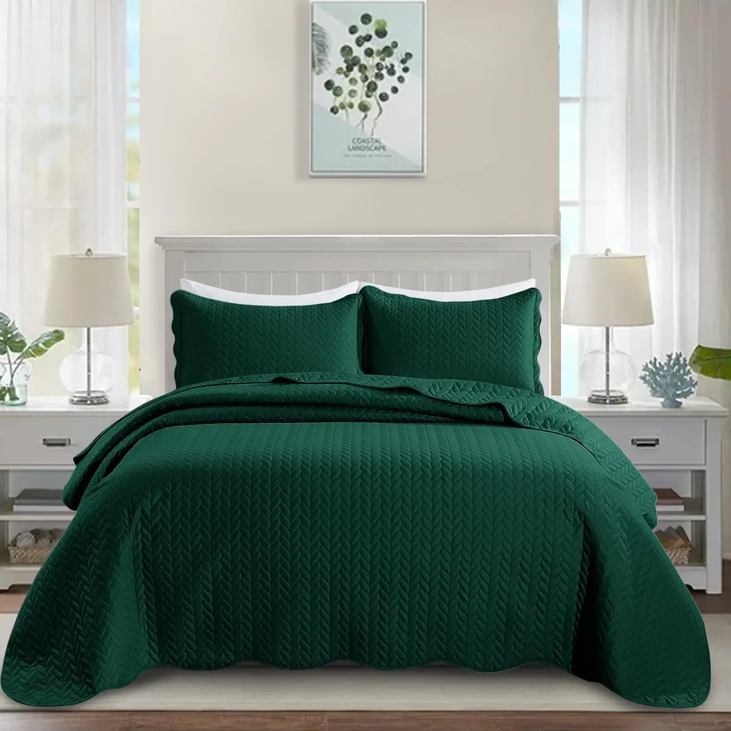 Quilt Bedding Set Size 2 Pillow Shams 3 Pcs Lightweight Reversible Microfiber Coverlet