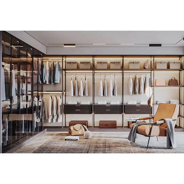 2023 Customized Clothes Modern Design Bedroom Furniture Closet Sliding Door Clothes Wooden Wardrobe Cabinet
