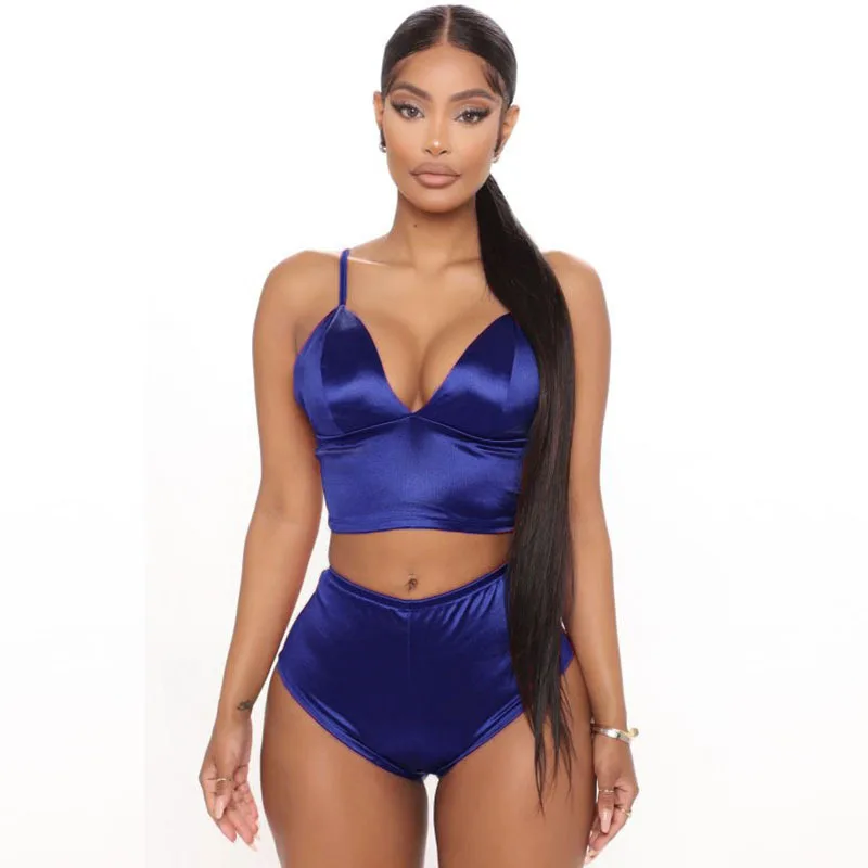 Wholesale Designer Summer Sexy Satin Slim Cropped Top Shorts Womens Sleepwear Pajamas Set