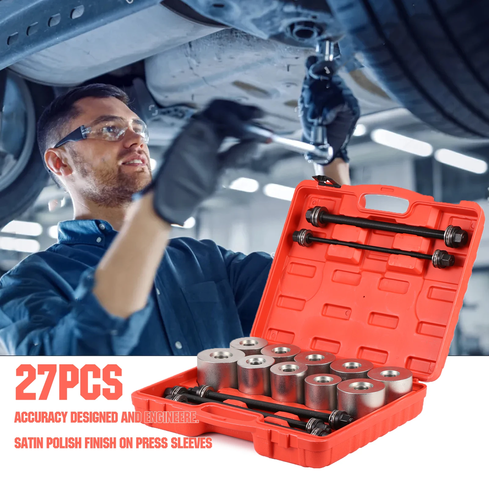 27pcs Universal Press and Pull Sleeve Kit, Bushing Bearing and Seals Installation and Removal Tool Kit