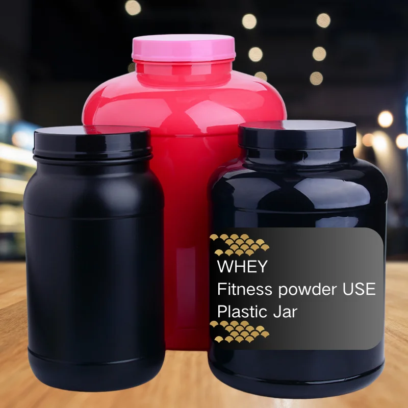 3L 5L 7L 10L Empty Fitness Protein Powder Container Jar Black HDPE Wide Mouth Whey Protein Plastic Bottle For Powder