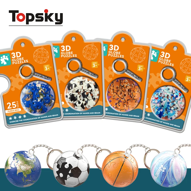 Newest Creative 3D Globe Puzzles DIY Educational Toys Unisex Key Chains Pendant Toys Plastic Stereosphere Puzzle for Kids
