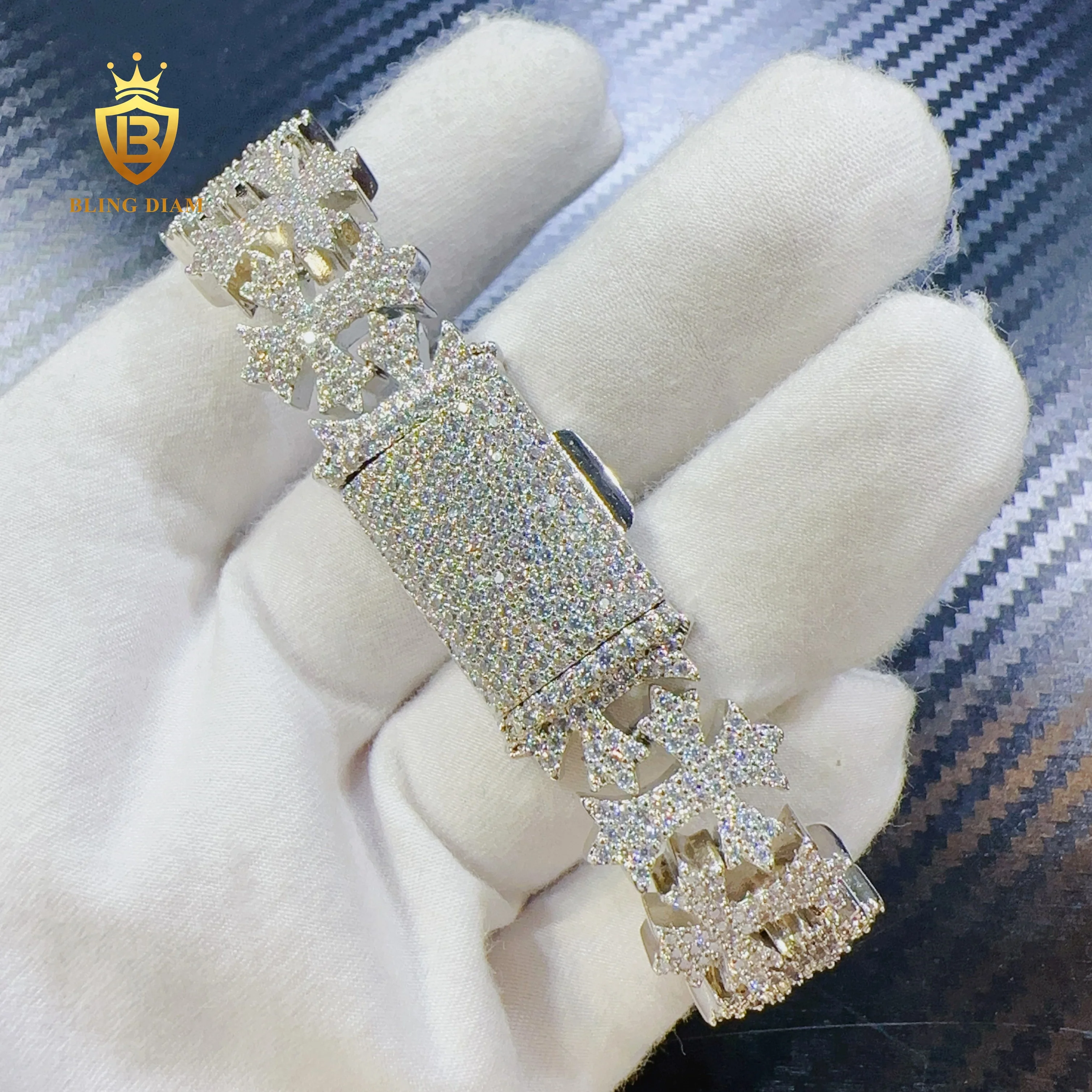 Blingdiam Jewelry Custom hip hop 16mm VVS Moissanite Bangle Fashion Cross Design Bracelet for men women