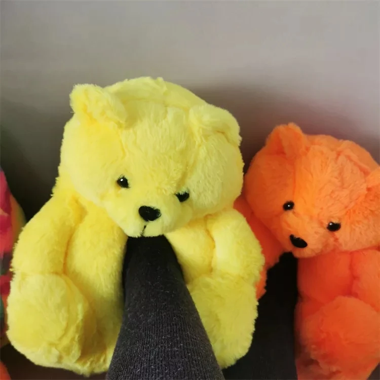 Non-Slip Indoor Animal Teddy Bear Slippers Black Pink Red White Women Slides  Cute Furry Teddy Bear Slippers Plush