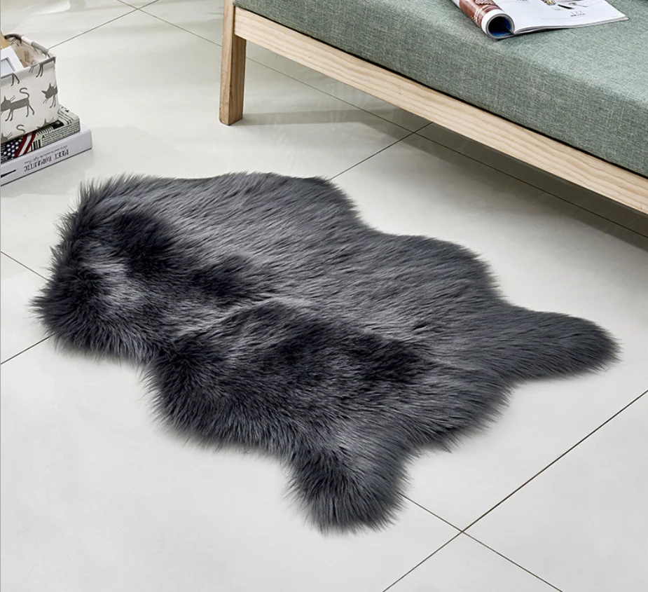 Long Hair Solid Mat Seat Pad Home Decor Luxury Rectangle Soft Sheepskin Fluffy Area Rug Faux White Fur Carpet