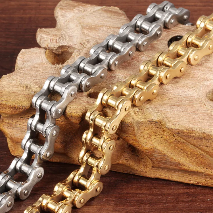 Wholesale cool bracelet men Silver gold two tones stainless steel  motorcycle bike chain bracelet