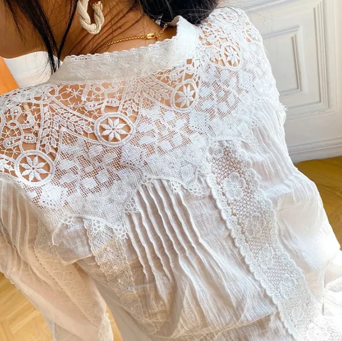 Wholesale BOJIN 2024 Women Summer Beach Wearing Lady Long Sleeve White Elegant Comfy Blouse Women Cotton Vacation V-neck Shirt