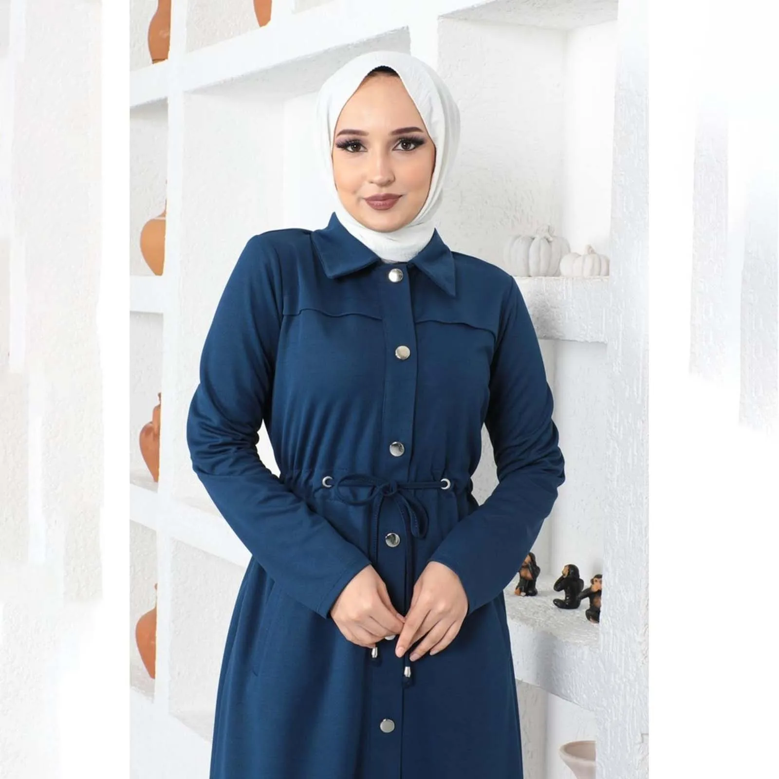 Aschulman Custom Button Causal Floral Print Muslim Shirt Dresses Office Wear for Muslim Women Ladies