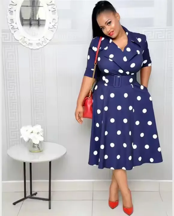 XINYU 2024 Plus Size Dresses White Elegant Office Dresses Women Polka Dot Wholesale Summer Dresses Women Ladies