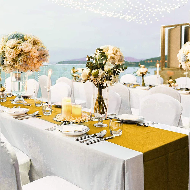 12x108 inch Wholesale satin Christmas Luxury shiny navy blue party banquet wedding Table Runner