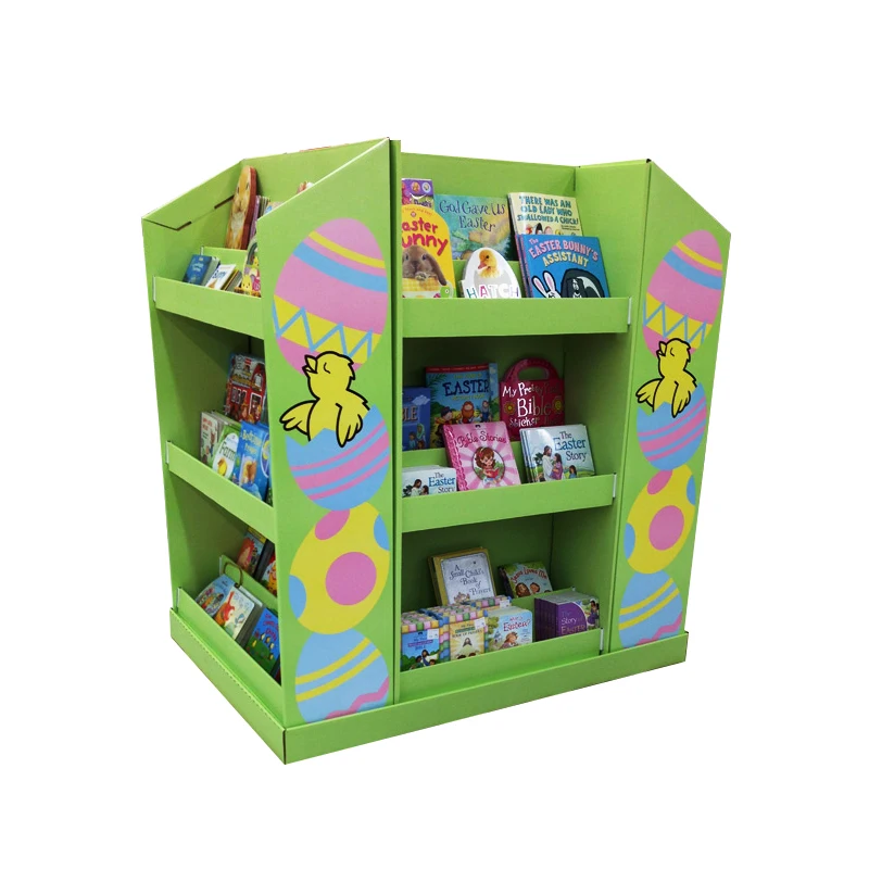 Folding point of sale paper floor pallet big cardboard display rack for shops supermarket retail book toy display stand