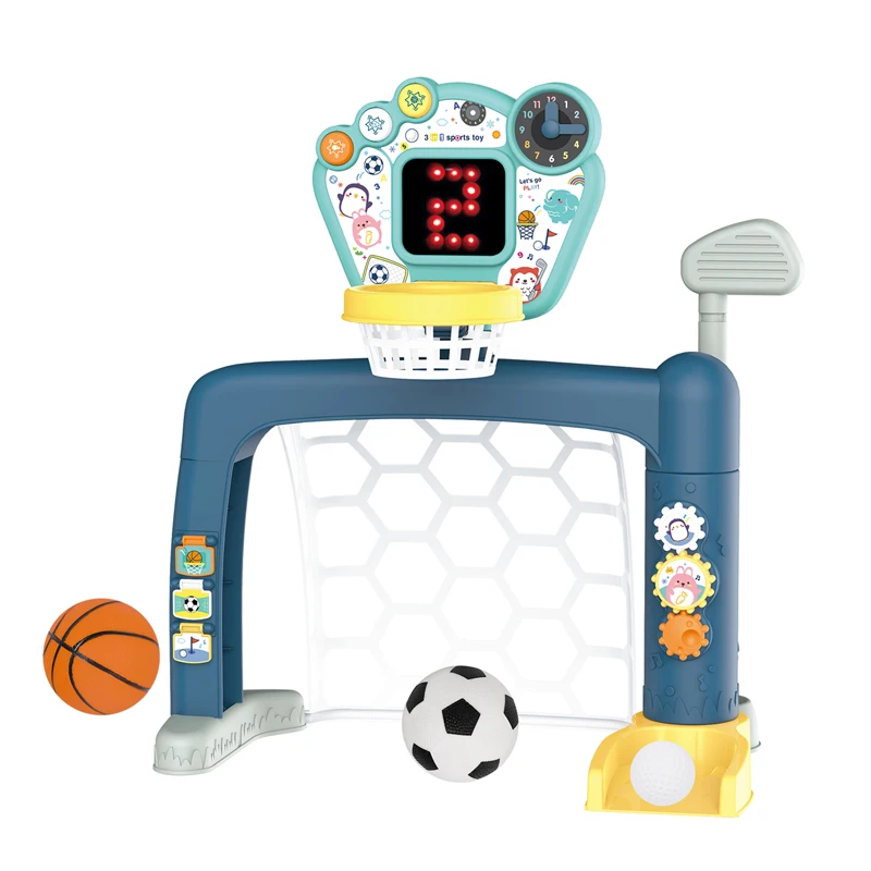3in1 Mini sport kids golf football soccer goal basketball set toy with light music