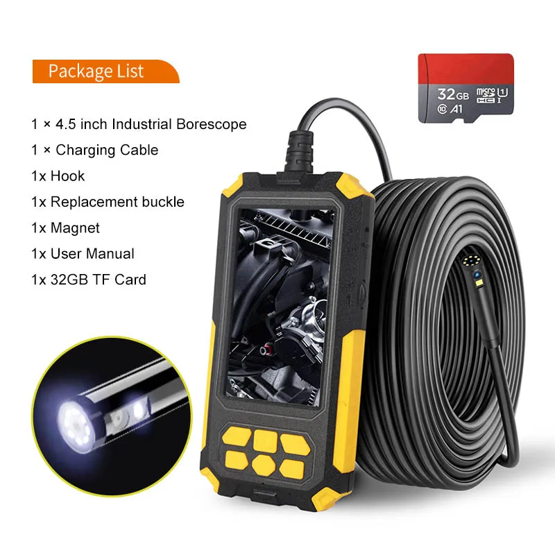 New P50 Handheld Endoscope 1080P 4.5 Inch Screen Portable Dual Lens 9 Led Endoscope Inspection Camera IP67 Snake Camera