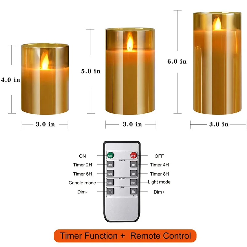AHMH Wholesale Brown Glass Tube Flicker Light Remote Control Flameless Led Candle With Moving Dancing Flame