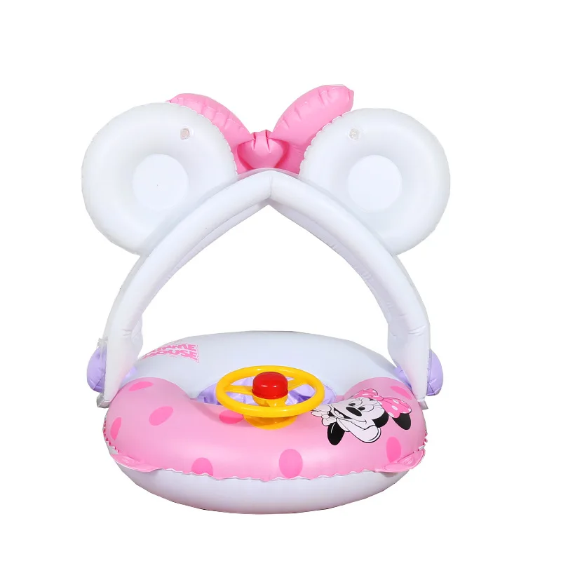Inflatable Pool Float Ring  with Canopy Adorable Mickey Minnie Swimming Seat Tube  with Leg Hole 62*65*65 cm