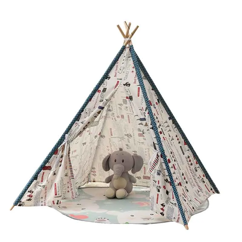 1.1M Kids  Play House Triangle Game Tent Kids Teepee Tent Cotton  Teepee For Children Toddler Indoor Outdoor Funny