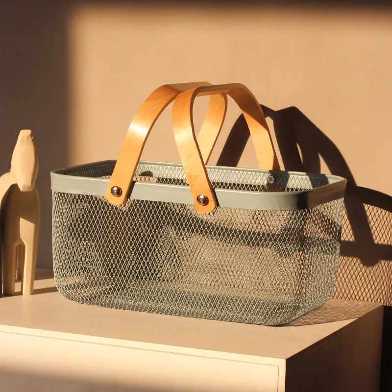 Picnic Baskets Nordic Bread Food Vegetable Mesh Metal Wire Shopping Fruit Gift Other Storage Picnic Baskets With Bamboo Handle