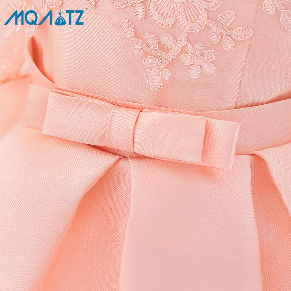 MQATZ Wholesale Baby Pink Flower Dress Girls Satin Western Style Knee-Length 1 Year Birthday Dress