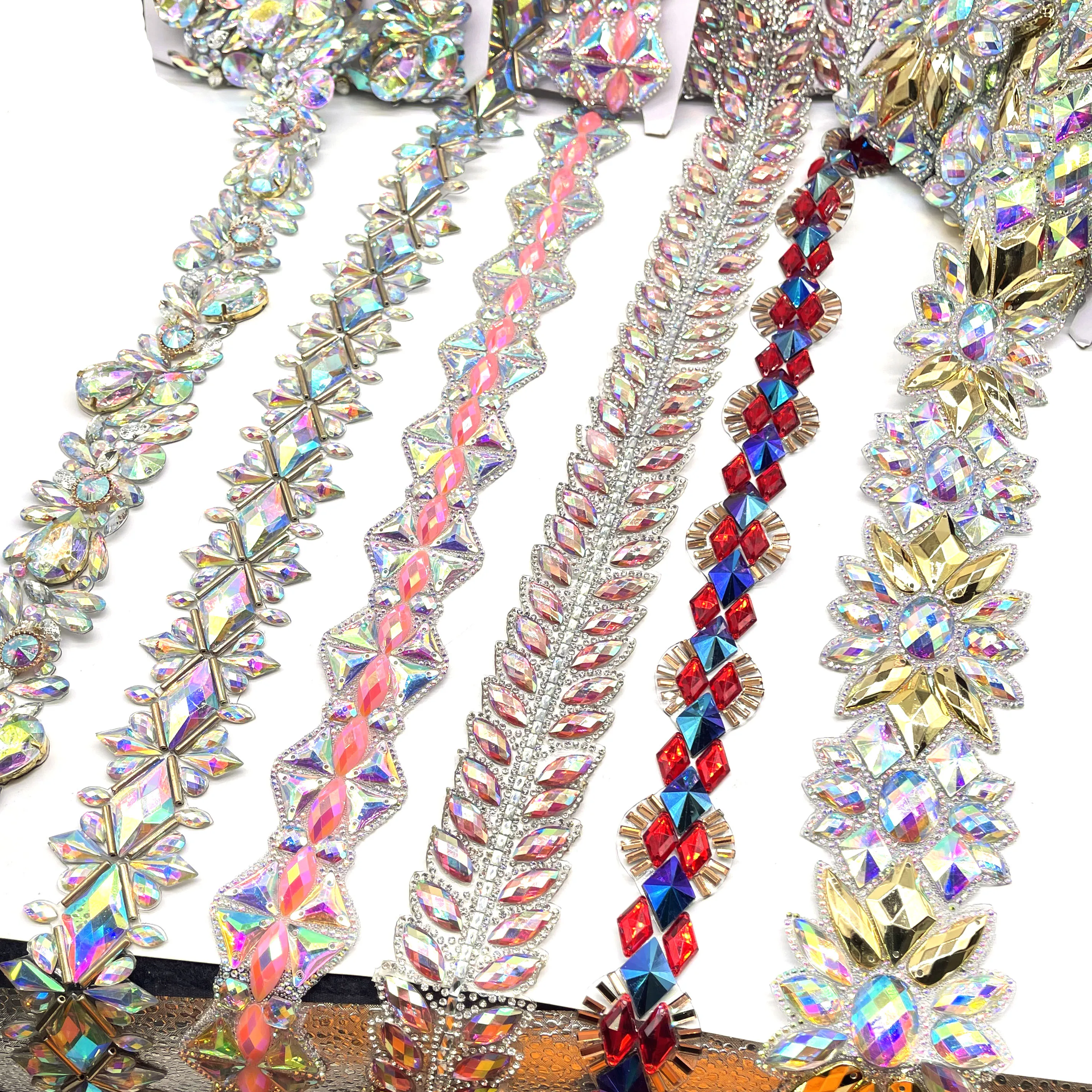 Custom Design Carnival Costume Rhinestone Iron on Trim Resin Diamond applique for carnival costumes accessories