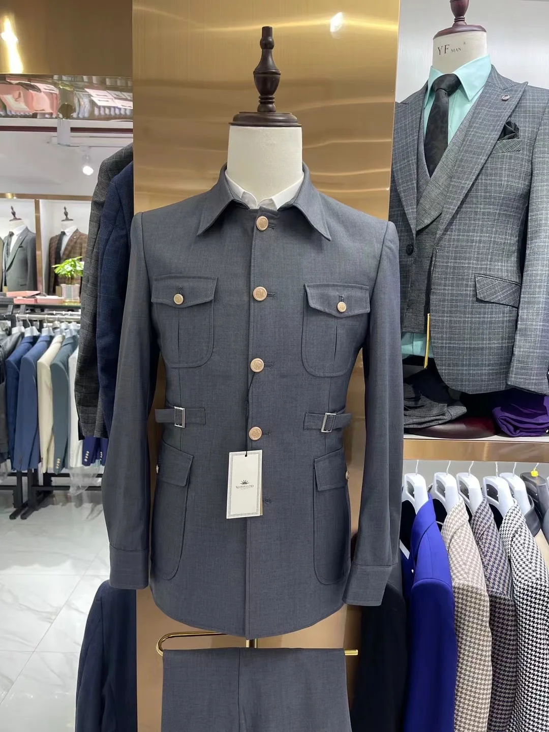 Gray Men Suits Zhongshan For Wedding Groom Tuxedo Prom Blazer 2 Pieces Business Formal Suit Jacket+Pants Tailor Made