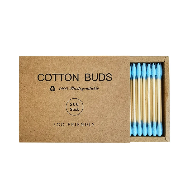 Оптовая продажа, многоразовые деревянные Экологически чистые палочки для чистки ушей с логотипом на заказ, цветные палочки из бамбукового органического хлопка, 200 шт., оптом