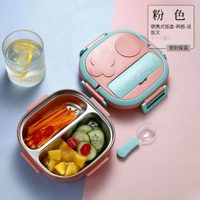 Bento Box 550ml Single Layer 3 Compartments Kids Lunch Box, Stainless Steel Square Plastic Lunch Boxes with Mobile Holder CN;GUA