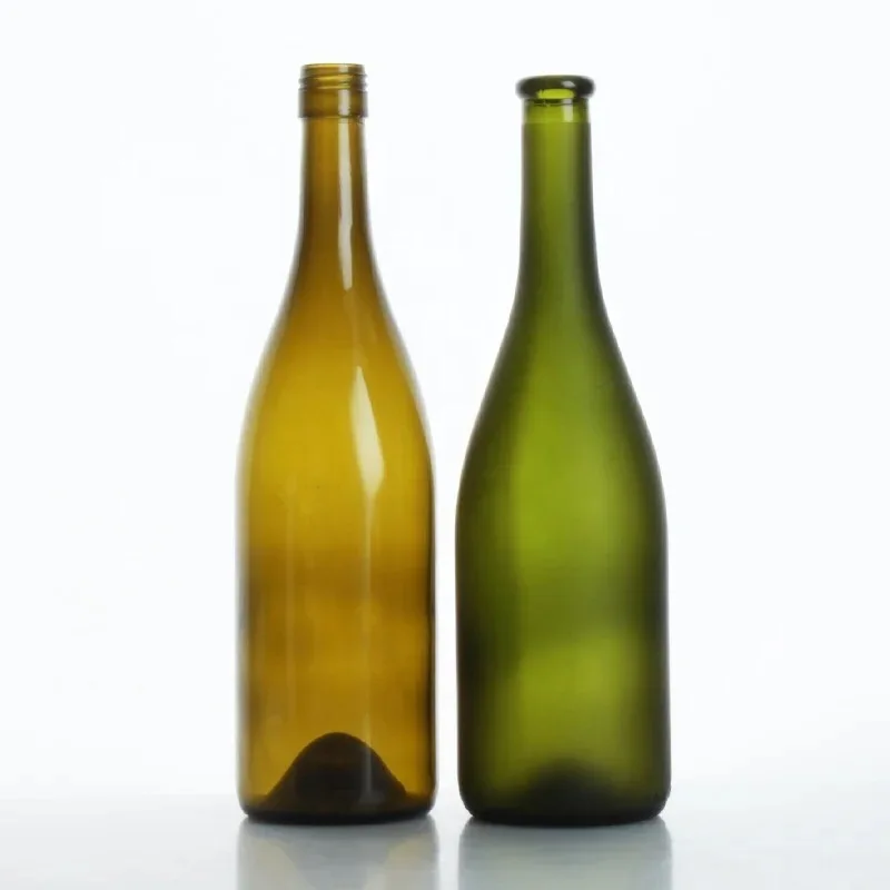 1L 750ml red wine glass bottle Amber Dark brown Green color Burgundy glass bottle with cork