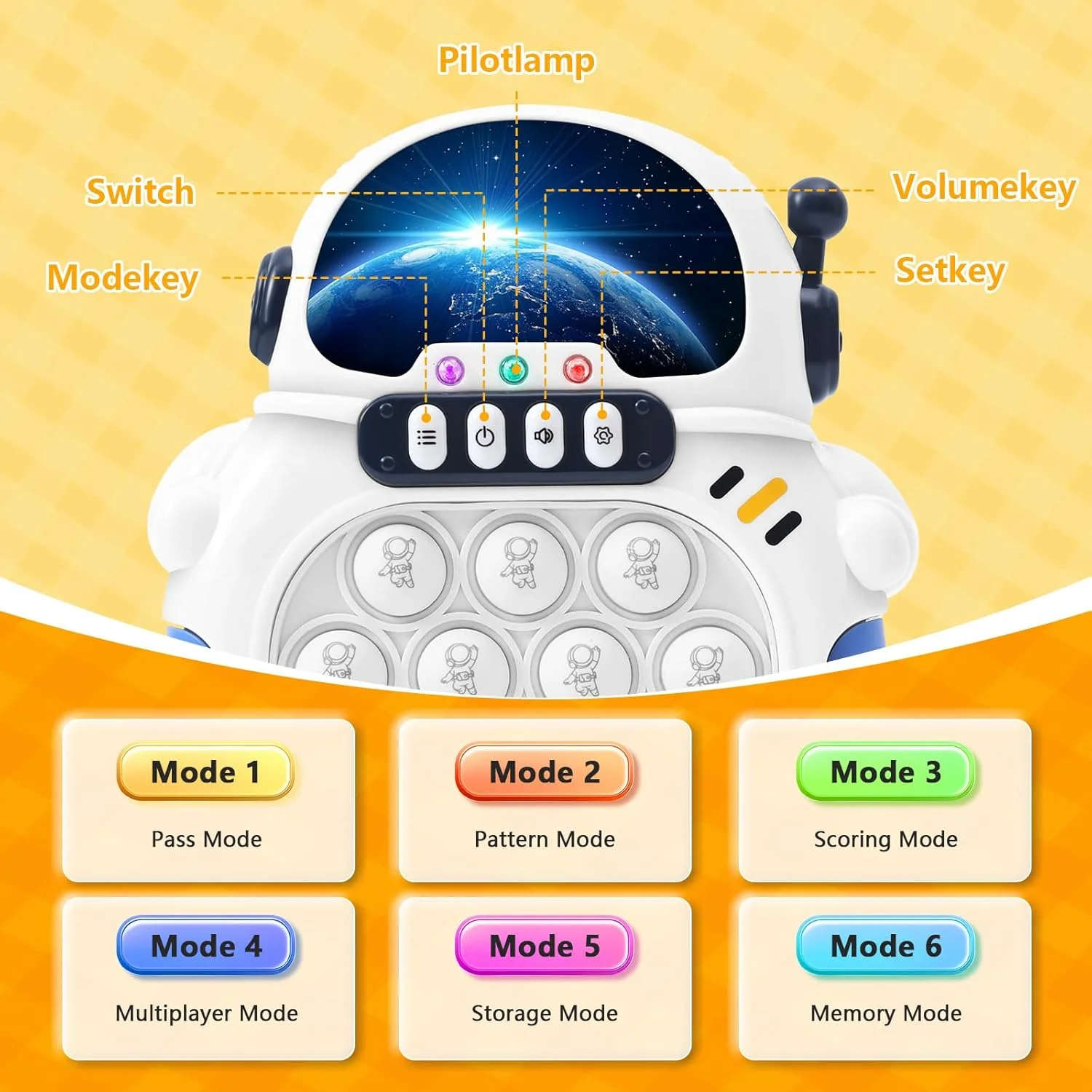 ET Quick Push Pop Game 6 Modes Fast Push Bubble Game Console Pop Fidget Light up Handheld Puzzle Game Machine Gift for Kids