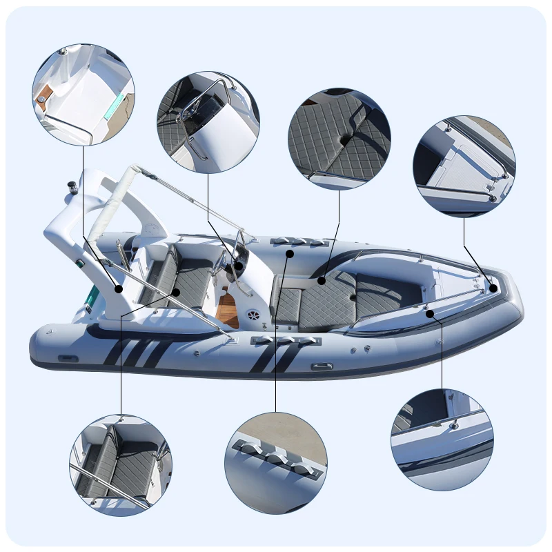 Inflatable Fishing Boat with Outboard Engine Fiberglass PVC Material for Water Sports and Lake Rowing RIB Boat Design