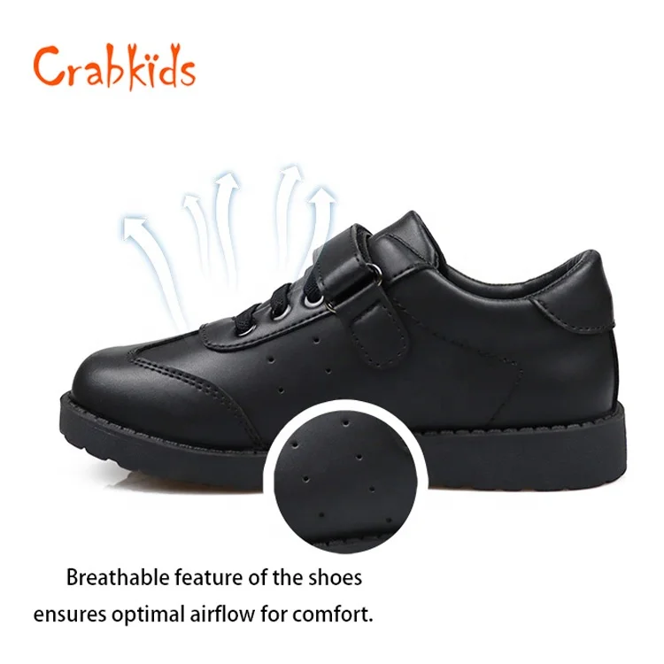 Crabkids Factory Manufacturer Water Proof Black Leather Dress Shoes School Shoes for Children
