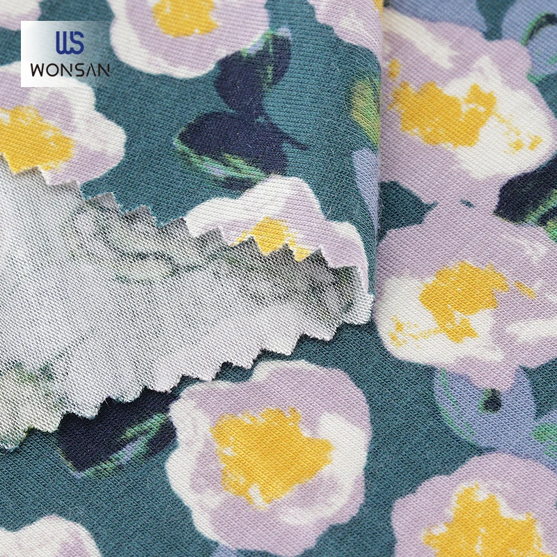 China High Quality Lyocell Spandex Garment Loungewear Cloth Flowers Printed Jersey Knitted Fabric