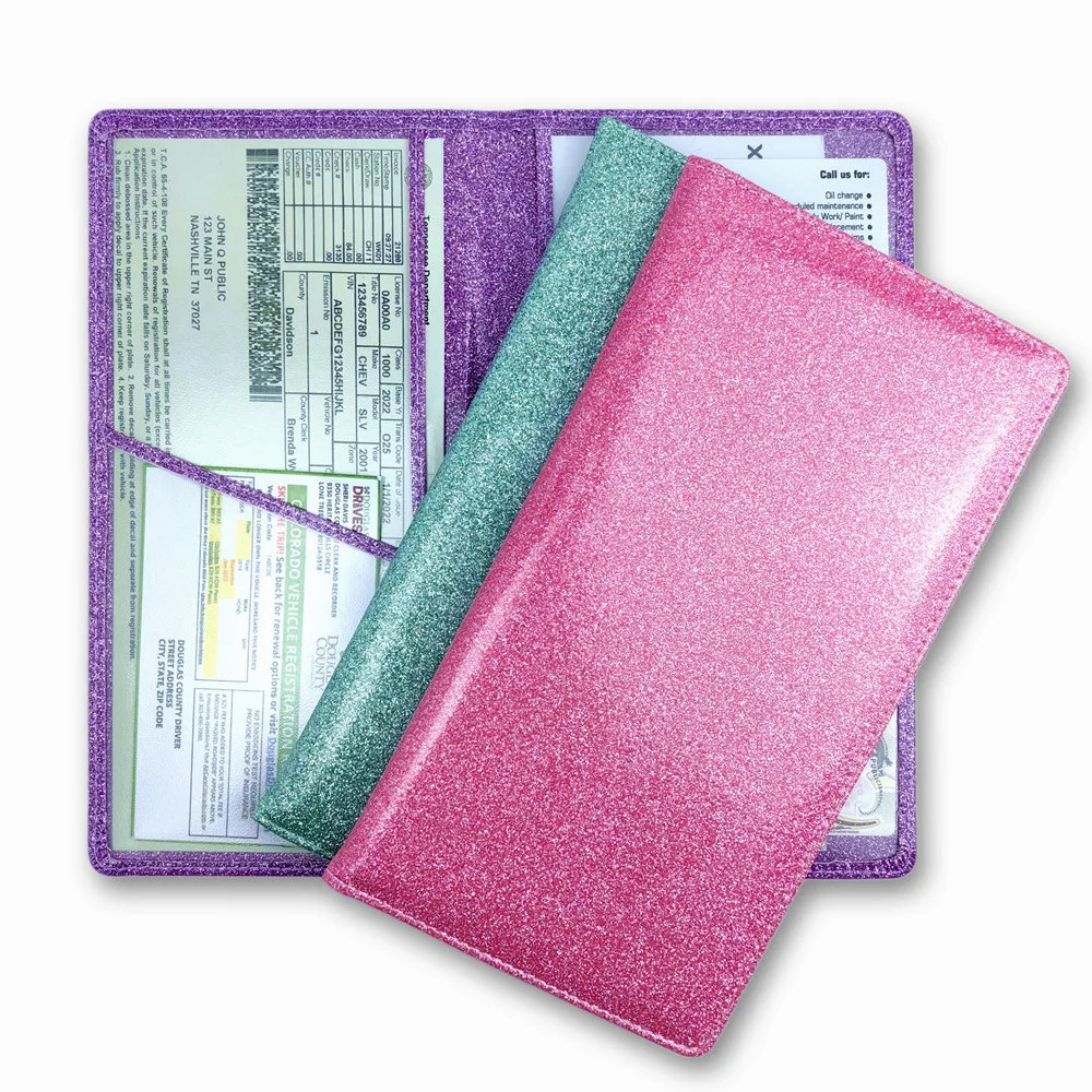 Auto Document ID Card License Organizer Vehicle Car Sale Corporate Gifts Bling Glitter Registration and Insurance Holder