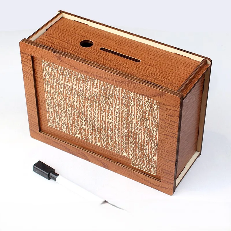 Retro Wooden Money Box With Numbers Reusable Money Box With Savings Target Wooden Money Bank Number