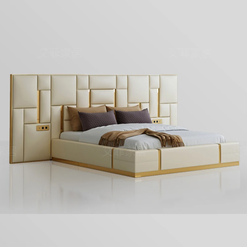 Modern large double king bed frame luxury master bed set bedroom furniture on sale