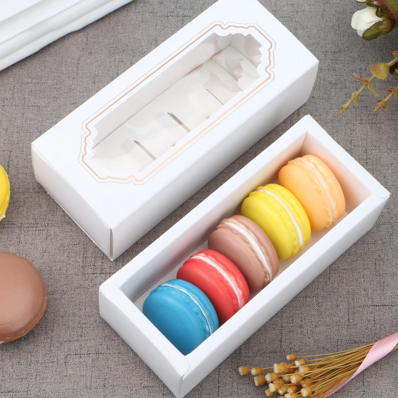 Macarons Containers with Clear Window for 5 Macarons Biscuits or Mini Donuts Cake Paper Container for Gift Giving