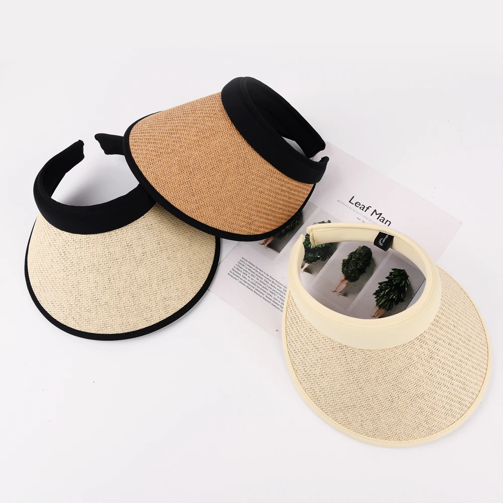 2022 fashion promotional Natural Straw Women Wide Brim Beach Straw Visor Hat