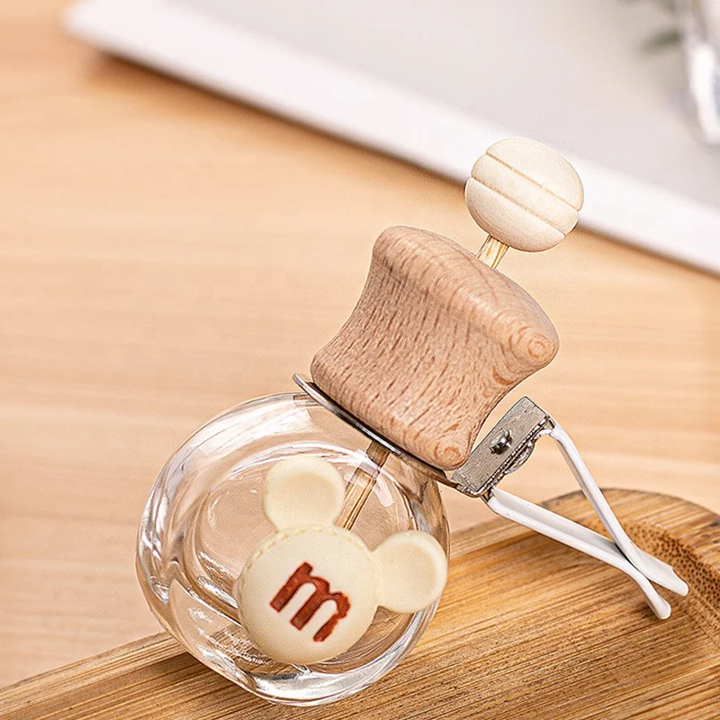 empty 10ml wooden cap clear glass car air freshener perfume bottle fragrance bottle diffuser bottle with wooden cap with clip