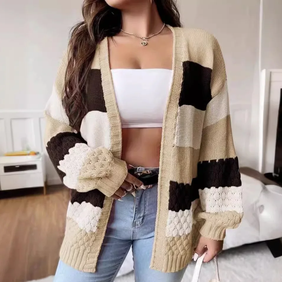 Fashion New Foreign Trade European And American Source Manufacturers Mid Length Cardigan Outwear With Knitted Knitwear In Spring