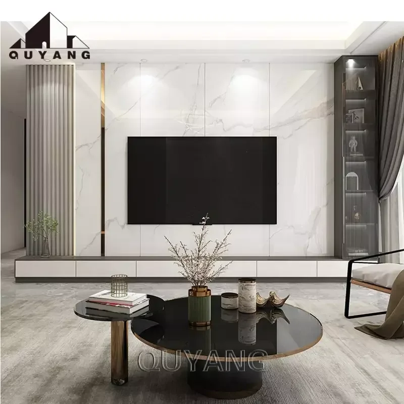 QUYANG European Style Home Decor Wall Cladding Artificial Marble Looking Sintered Stone Background Veneer Sheet