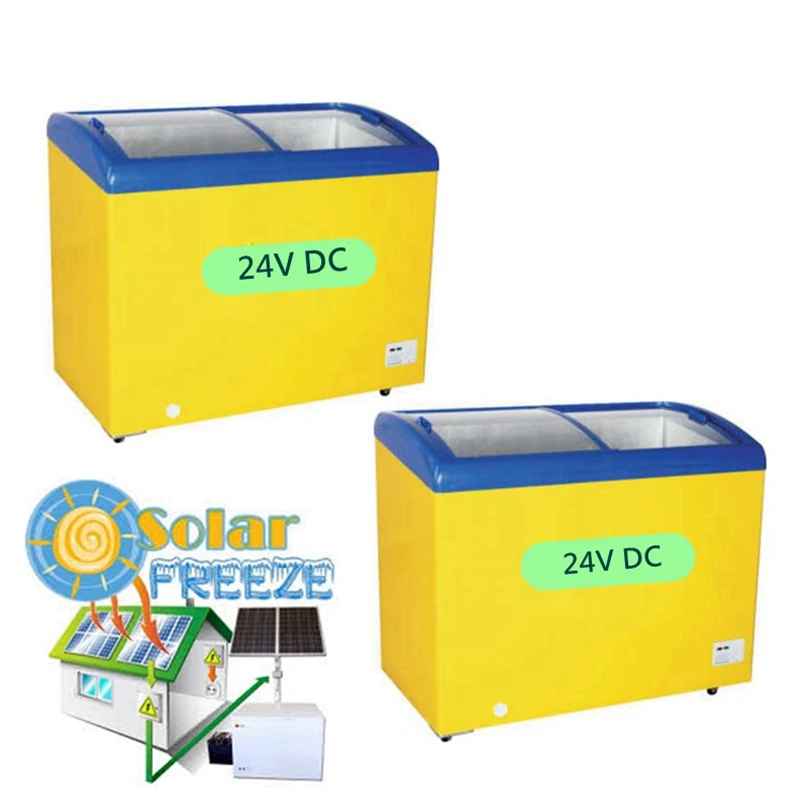 Good prices DC 12V 24V Display solar freezer with glass door High Quality Ice Cream Solar Freezers