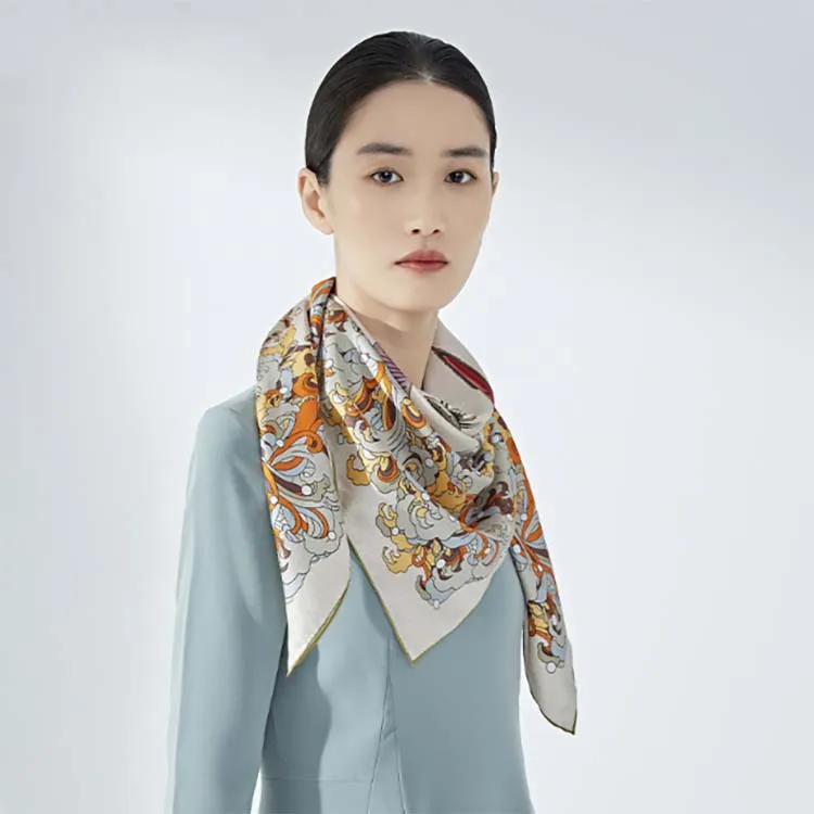 16mm silk twill scarf silk satin large square scarf 90cm gift Chinese style cultural art scarf