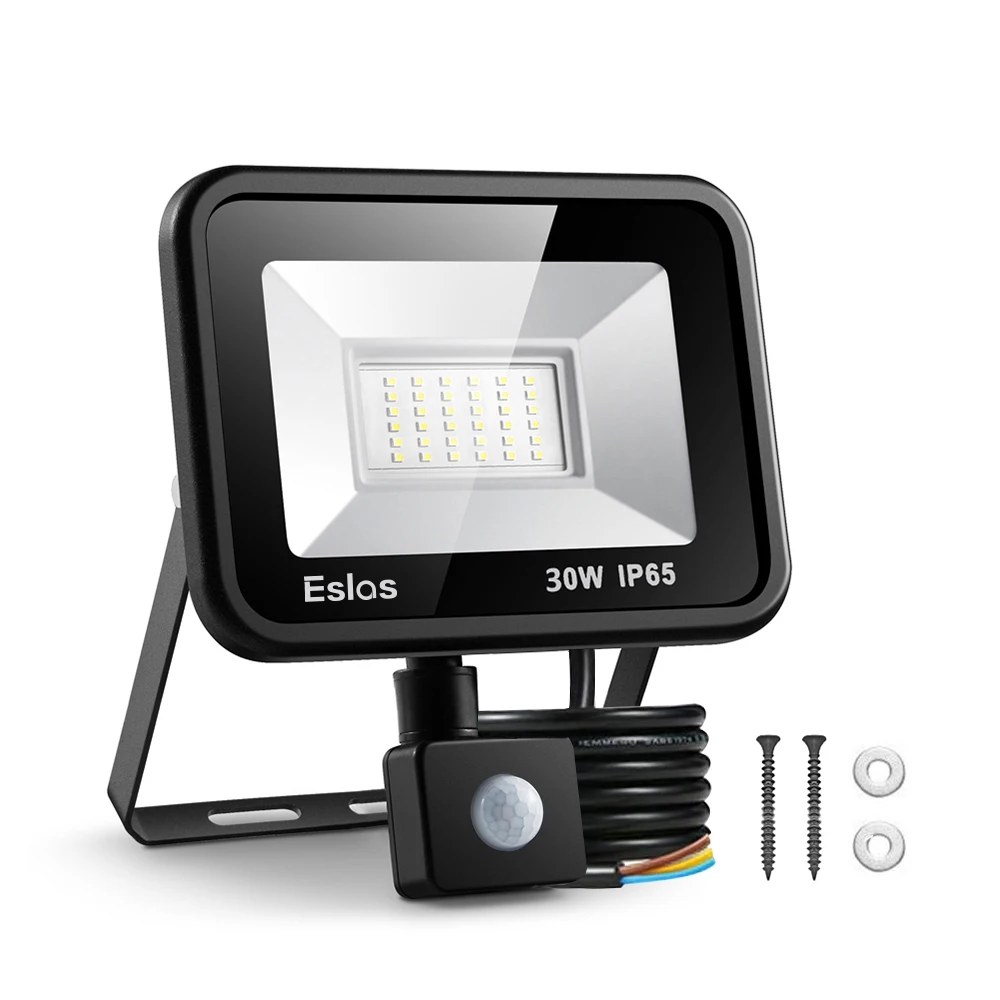 Eslas Aluminium Glass High Brightness SMD2835 Good Quality IP65 Waterproof 30W LED Floodlight with Motion Sensor Outdoors