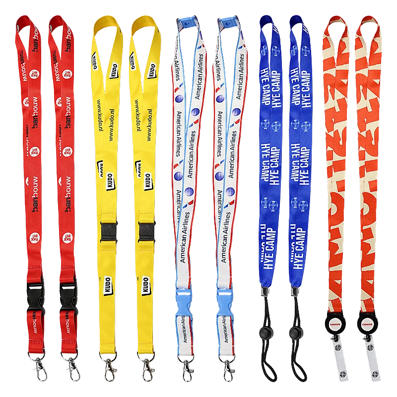 Blank Custom Designed Full Color Polyester Dye Sublimation Nylon Woven Tubular Double Ended Lanyard With ID Holder Cards