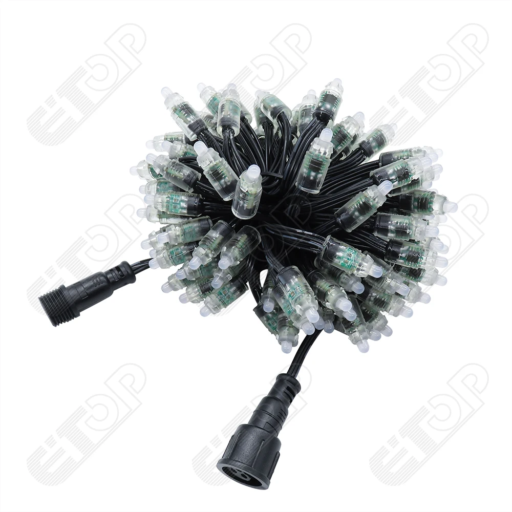 Etop DC12V 12mm WS2811 RGB 18awg black wire rgb full color  ip68 bullet led pixel lights waterproof flexible led light string