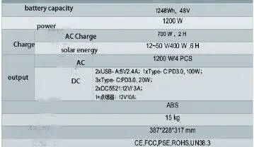 Big Capacity Flexible Solar Energy Charger Solar Power Bank 1200W Portable Power Station for Outdoor