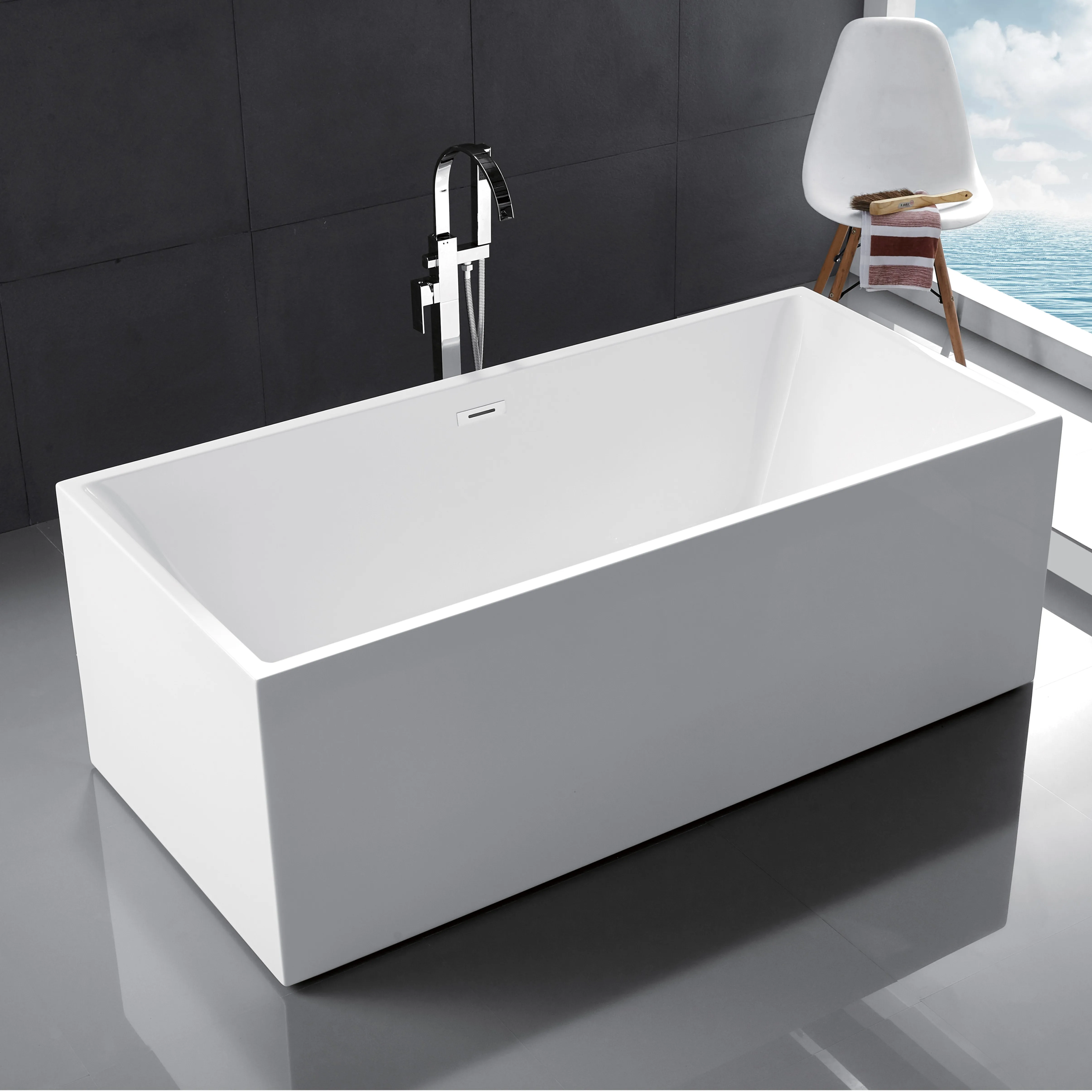Classic Style CUPC Deep Soaking Bathtub Glossy White Adult Acrylic Freestanding Bath Tub DC Graphic Design Modern Hotel Drainer