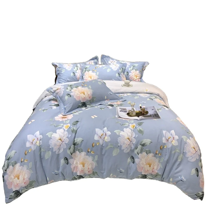 100% Cotton Bed Sheet Set Customized Print Flower Designs Bedding Sets Environmental Comforter Set